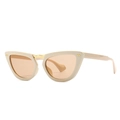Retro Cat-Eye-Sonnenbrille in Creme mit goldenem Steg und gelben Gläsern - Beige Hellbraun