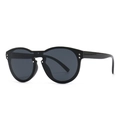Chic black oversized sunglasses with silver metal rivets and deep grey lenses for men and women - Black (C1 Black Frame Grey Lens)