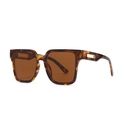 Fashionable square oversized tortoise shell sunglasses with gold metal temple accents - Leopard Frame Tan Lens (C4)