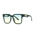 Oversized dark green square sunglasses with blue-yellow gradient lenses and gold metal accents - Green Frame Blue Yellow Gradient Lens (C2)