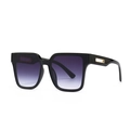Classic black oversized square sunglasses with purple gradient lenses and gold metal temples - Black Frame Double Grey Gradient Lens (C1)