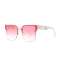 White wide frame sunglasses with pink gradient lenses and gold hollow metal detail - White Gradient Pink