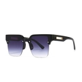 Classic black square oversized sunglasses with purple gradient lenses and gold hollow temples - C1 Black Double Gray