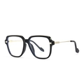 Lunettes oversize noires avec branches en métal doré et verres anti-lumière bleue de style - C1 Noir