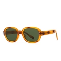 Retro tortoise shell sunglasses with dark green lenses and silver dot rivet accents - C1 Leopard Green