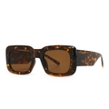 Retro oversized square sunglasses featuring stylish tortoiseshell frame and dark brown lenses - Leopard Frame Tan Lens (C4)