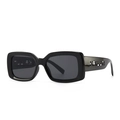 Gafas de sol rectangulares negras con montura ancha y diseño de patillas caladas - Negro (C1 Montura Negra Lentes Grises)