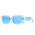 Fashionable thick square light blue transparent sunglasses with embossed side lettering - Blue (C6 Blue Blue)