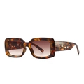 Vintage tortoiseshell square sunglasses with gradient brown lenses and hollow temple logos - Leopard (C5 Leopard Double Tan)