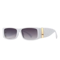 Modern white square sunglasses with quilted pattern temples and gradient grey lenses - White Frame