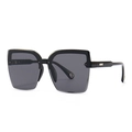 Modern oversized black square sunglasses with silver metal accents and dark grey lenses - Black (C1 Black Frame Grey Lens)