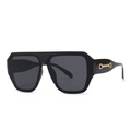Klassische Retro-Pilotenbrille mit glänzend schwarzem Rahmen und goldenem Horsebit-Detail - Glänzendes Schwarz Rahmen Graue Linse