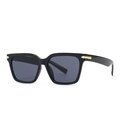 Lunettes de soleil papillon noires tendance avec charnières en métal doré pour hommes - Monture Noire Verres Gris Noir (C1)