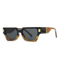 Modern square butterfly sunglasses with snakeskin temples and gold diamond accents - Leopard Print Patchwork Frame Black Grey Lens