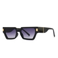 Black rectangular vintage sunglasses with purple gradient lenses and gold accents - Black Frame Double Grey Lens