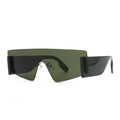 Occhiali da sole flat top shield con lenti verde scuro e ampie stanghette nere - Asta Nera Verde Scuro
