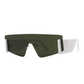 Lunettes de soleil shield à dessus plat, verres vert foncé et monture blanche - Branche Blanche Vert Foncé