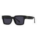 Lunettes de soleil carrées noires classiques avec détails géométriques dorés - C1 Noir Or Noir Gris