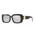 Modern marble pattern rectangular sunglasses with gold hinge detail in 45-degree view - C6 Dark Grey Marble Frame Silver Mirror Lens