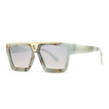Modern flat top sunglasses with blue marble frame and gold V-shaped metal bridge detail - Green (C3 Green Mercury)