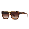 Retro Flat Top Sonnenbrille mit Schildpatt-Rahmen und goldenem V-Detail - Leopard (C5 Leopard Double Tan)