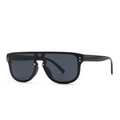 Fashion oversized shield sunglasses with black frames and decorative silver metal rivets - Black (C1)