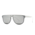 Oversized shield sunglasses with white frame, silver mirrored lenses and rivet accents - White Frame Mercury Lens (C7)