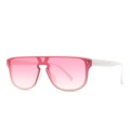 Oversized white frame sunglasses with pink gradient lenses and trendy flat top design - White Frame Gradient Pink Lens (C5)