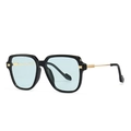 Occhiali da sole squadrati oversize con montatura nera, lenti azzurre e stanghette dorate - C6 Montatura Nera Lenti Blu