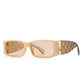 Retro rectangle sunglasses in beige with quilted textured temples and golden accents - Beige