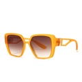 Orange square cat eye sunglasses with gradient brown lenses and hollow metal temples - Orange Double Tan (C3)