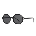 Classic black hexagonal frame sunglasses with silver rivets and dark grey lenses - Black (C1 Black Frame Grey Lens)