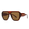 Lunettes de soleil aviateur rétro avec monture ambre translucide et verres bruns - Marron Double Marron