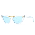 Occhiali da sole moderni cat-eye con montatura azzurra trasparente e accenti dorati ondulati - Montatura Blu Trasparente Lenti Blu