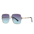 Lunettes de soleil rétro carrées avec verres dégradés violets et branches dorées - Argent Gris Cyan Dégradé