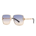 Retro square metal sunglasses with gold frames and gradient blue lenses in 45-degree view - Gold Blue to Light Tan Gradient