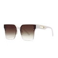 White semi-rimless square sunglasses with gradient lenses and gold temple accents - White Double Tan