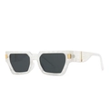 Square fashion sunglasses in white marble finish with golden metal texture details - Transparent Marble Pattern Frame Black Grey Lens