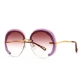 Oversized round sunglasses with gold wave temples and purple gradient lenses - Pink Tan Gradient
