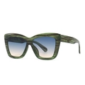 Lunettes de soleil œil-de-chat rétro avec monture grain de bois vert et verres dégradés - Vert Bleu Dégradé