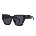 Modern black square chunky sunglasses with dark grey lenses in a retro INS style - Black Frame Gray Lenses