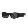 Retro rectangle sunglasses in black gloss resin with dark grey lenses shown at a side angle - Black Grey (C1)