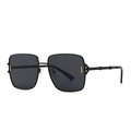 Retro square sunglasses with black metal frame and gold sphere rivets on temples - Black Frame Gray Lenses