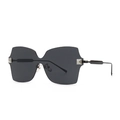 Chique oversized randloze zonnebril met strass-metalen accenten en zwarte glazen - Zwart Frame Grijs Glazen