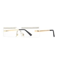 Modern rimless rectangular sunglasses with double rows of crystals and gold metal temples - Gold White