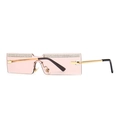 Modern rimless rectangular sunglasses with pink lenses and rhinestone embellishments - Gold Light Pink