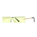 Chic rimless rectangular sunglasses with lime green lenses and diamond studded frames - Golden