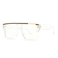 Lunettes de soleil carrées transparentes surdimensionnées avec barre dorée décorative - C3 Blanc Transparent