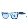 Lunettes de soleil carrées effet marbre bleu avec détails métalliques dorés chic - C10 Bleu Blanc Bleu