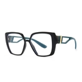 Modern square blue light glasses with black frames and decorative teal cutout temples - Large Square Style (6156) / Black Blue (C3)